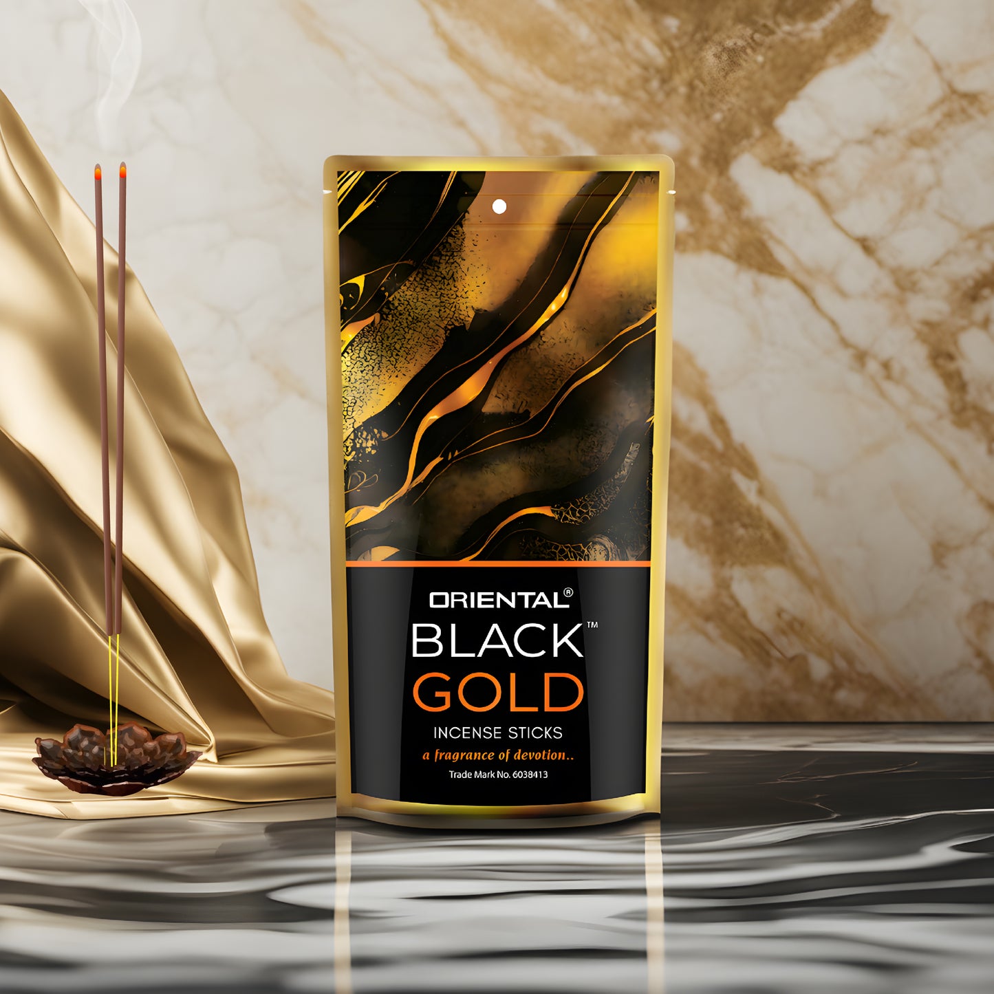 Black Gold Zipper Pouch Incense Sticks - Pack of 3